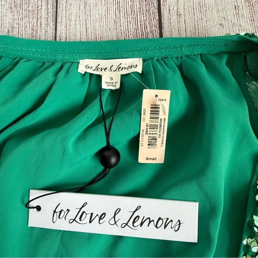 For Love & Lemons Madison Green Sequin Top Small NWT - Picture 5 of 8